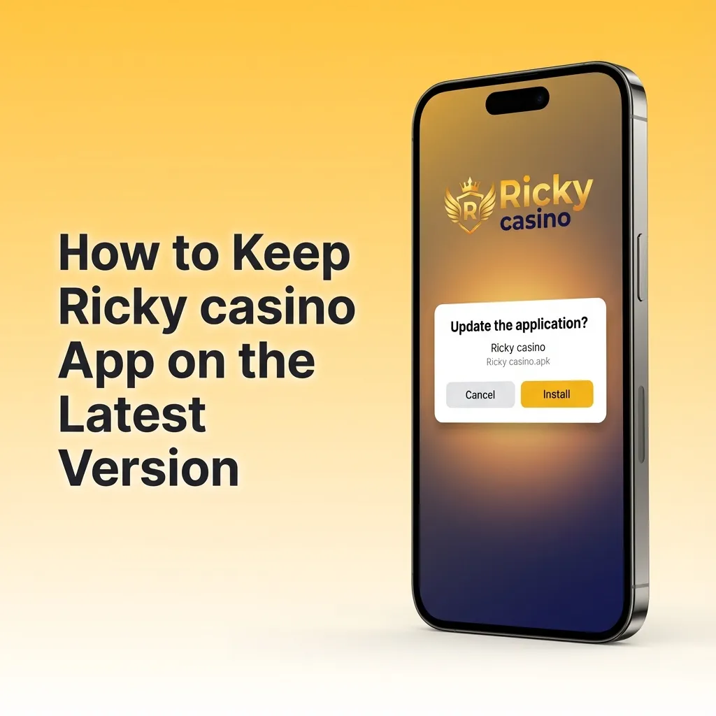 Illustration of a phone showing the Ricky casino web app with refresh, browser update, and cache clear icons around it