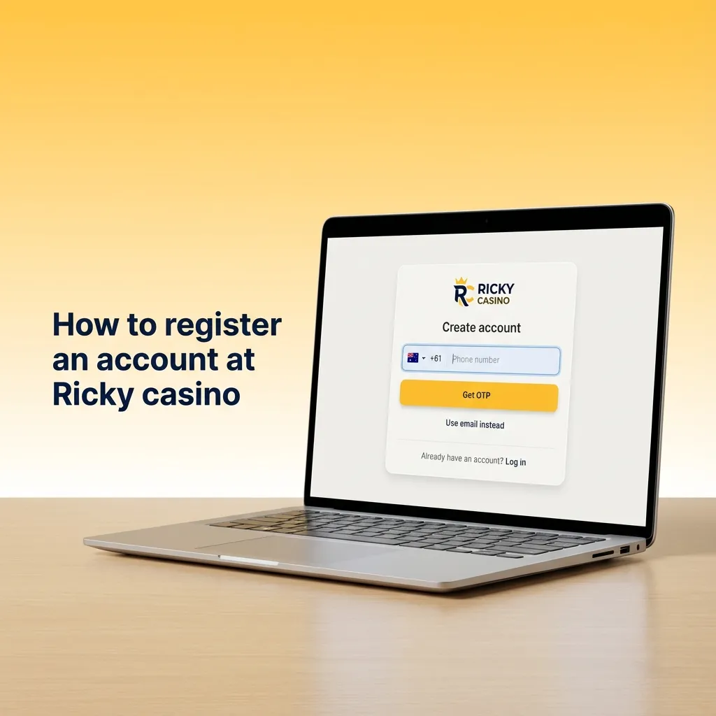 Illustrated step-by-step guide showing how to register, verify email, and deposit at Ricky casino in Australia