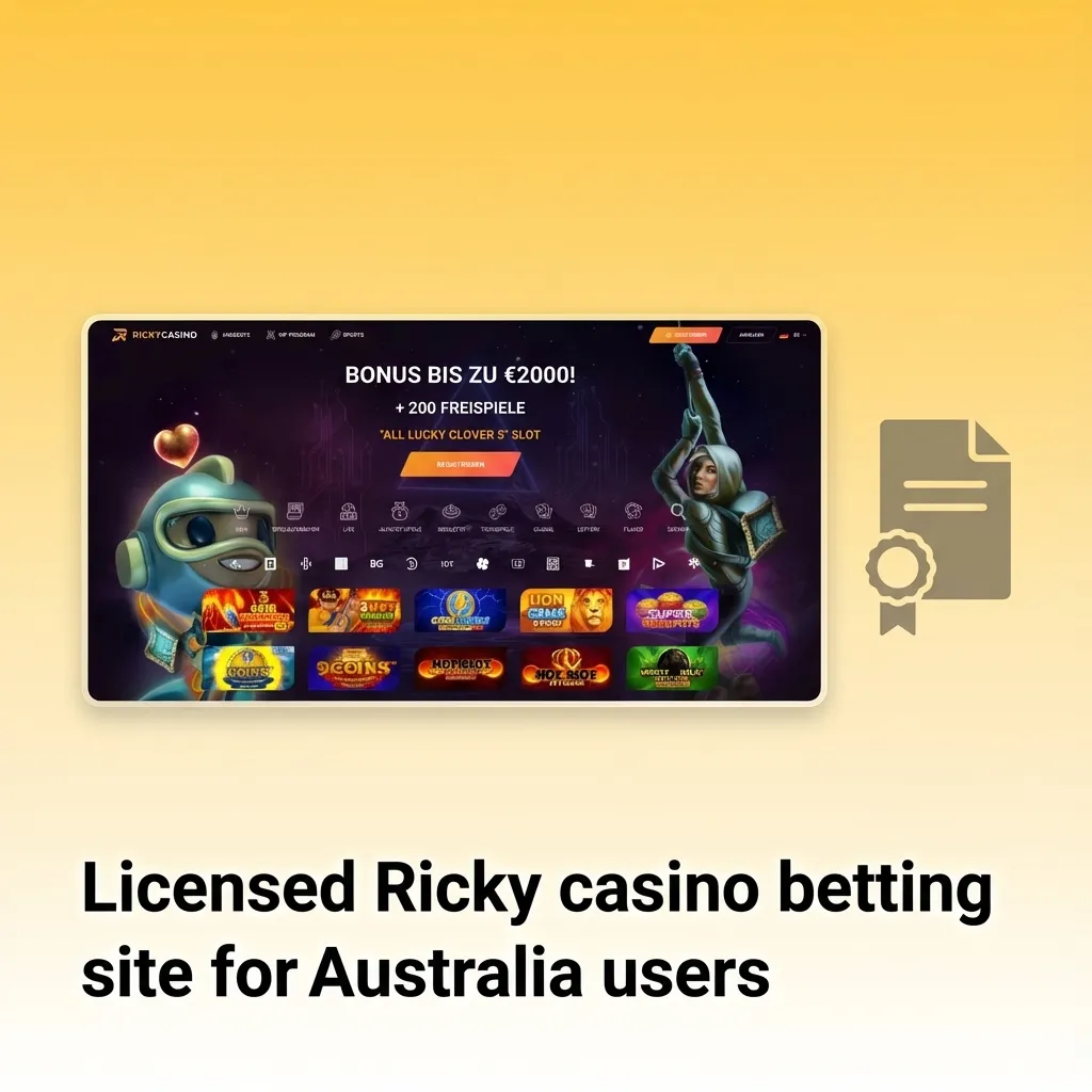 Ricky Casino website screenshot highlighting Curaçao eGaming licence and secure, regulated betting for Australian players