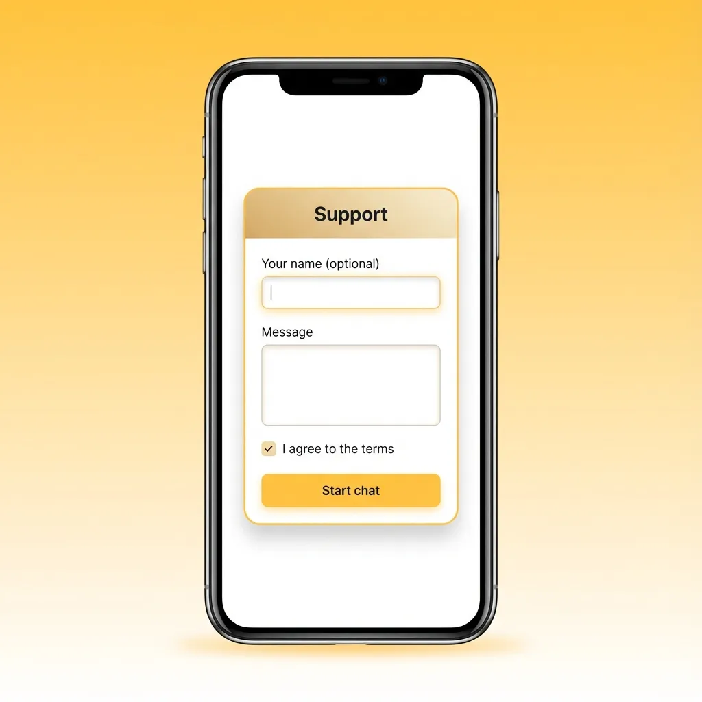 Person using Ricky casino mobile site, viewing support options like live chat, email, and FAQ on smartphone screen