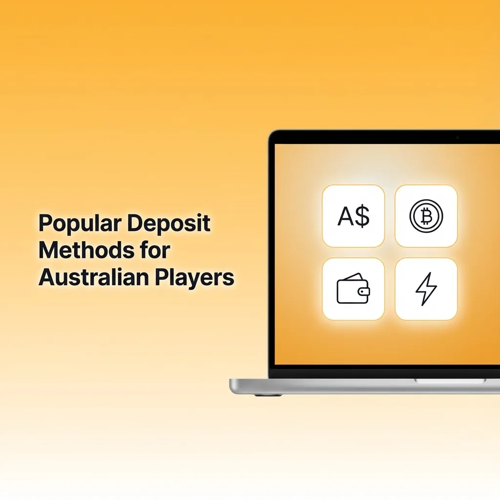 Infographic showing popular Australian casino deposit methods: cards, e-wallets, vouchers, bank transfer and major cryptocurrencies