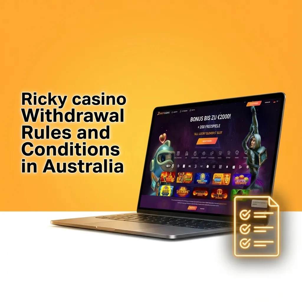 Infographic titled “Ricky Casino Withdrawal Rules” listing KYC, name match, wagering, limits, and AUD withdrawal conditions.