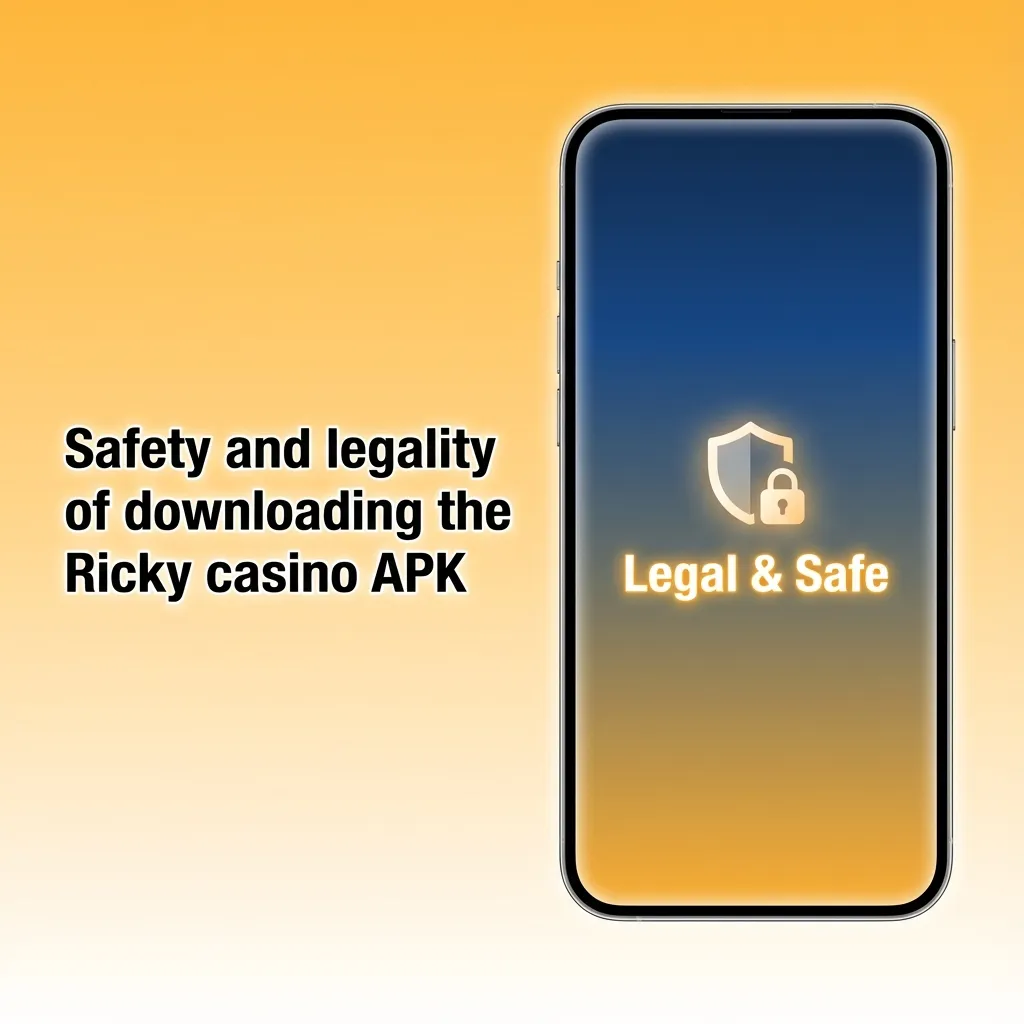 Graphic showing Ricky casino app with SSL lock icon and Curacao eGaming licence, highlighting secure, legal downloads for adults